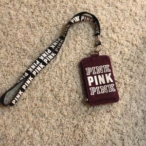Pink brand- lanyard with card/wallet pouch